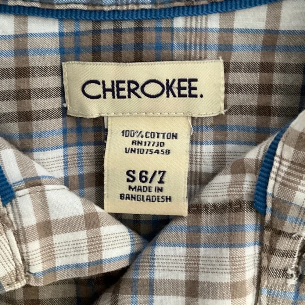 Lot of 2 Boys Shirts OshKosh Flannel Blue Cherokee‎ Plaid Cotton Long Sleeve 6 7